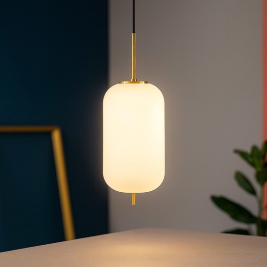Lampada pendente a sospensione sfera vetro bianco oro