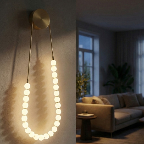 Applique da parete collana di perle oro led 50w 3000k