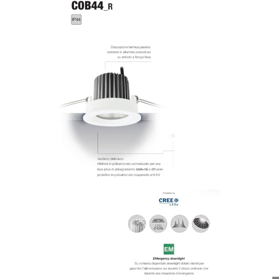 Faretto da incasso bagno doccia cob 6w 3000k ip44