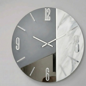 Orologio design moderno 80cm resina effetto marmo-vetro-legno