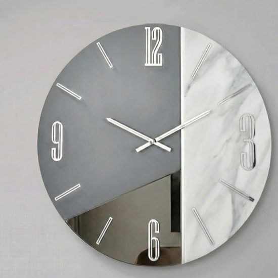 Orologio design moderno 80cm resina effetto marmo-vetro-legno