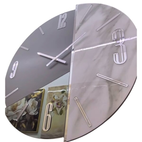 Orologio design moderno 80cm resina effetto marmo-vetro-legno