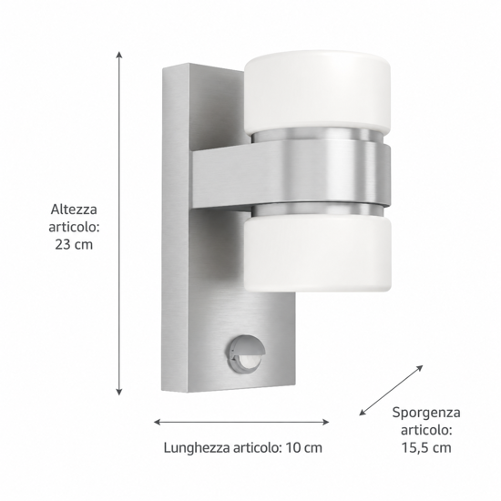 Applique da esterno moderna led 3000k alluminio ip44 sensore di movimento