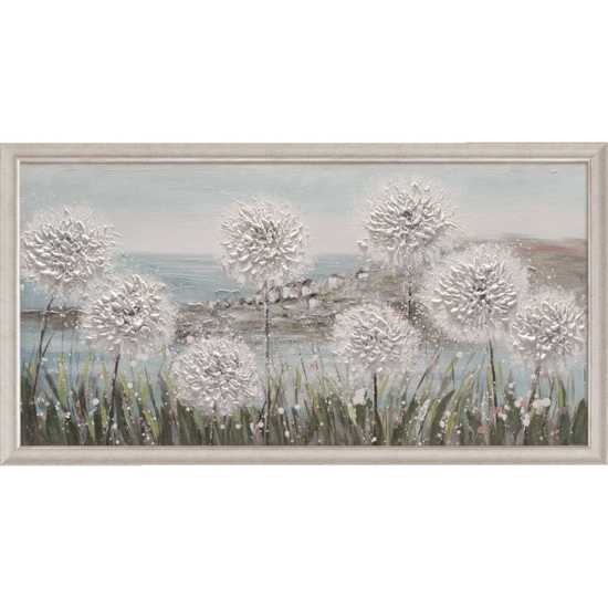Quadro moderno dipinto 68x128 campo fiorito per soggiorno