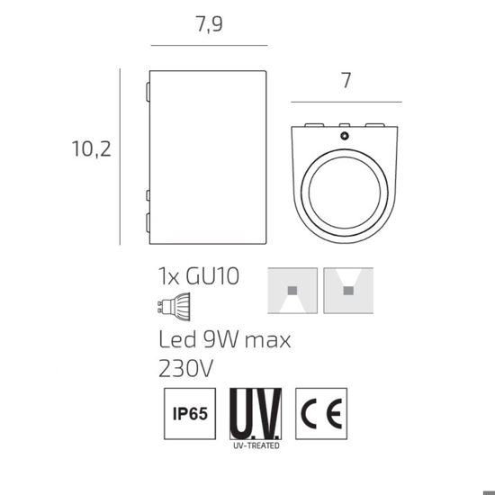 Top light applique per esterno balcone moderna nera ip65