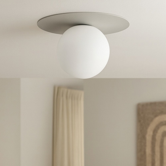 Plafoniera beige sfera di vetro bianca moderna