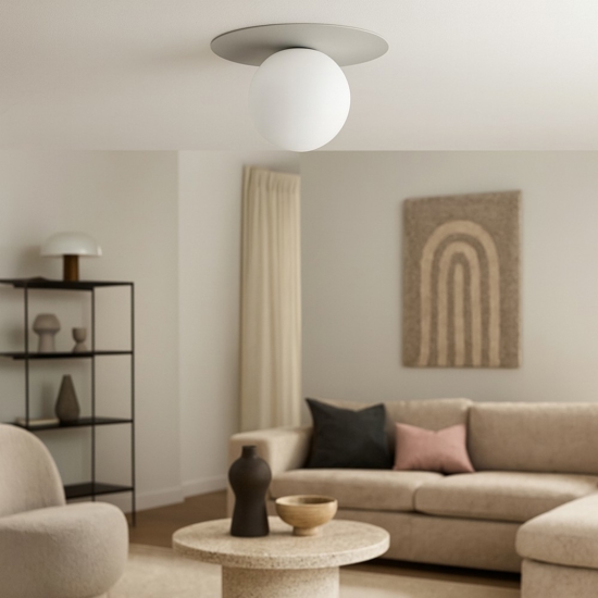 Plafoniera beige sfera di vetro bianca moderna
