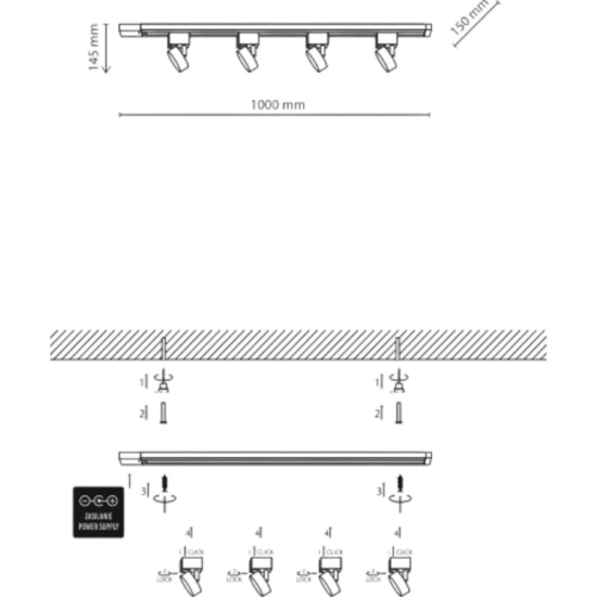 Sistema binario trifase 100cm nero con faretti gx53 orientabili
