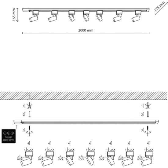 Binario monofase 200cm bianco con mix faretti gu10 gx53 220v