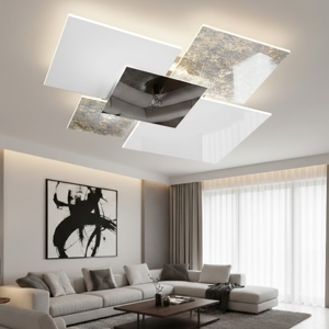 Plafoniera per cucina moderna 46cm toplight shadow vetri bianco foglia argento