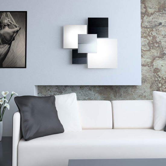Plafoniera top light shadow cromo moderna bianco nero rettangolare