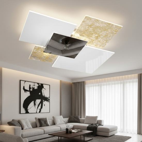 Top light shadow plafoniera da cucina moderna 90cm vetri bianco foglia oro