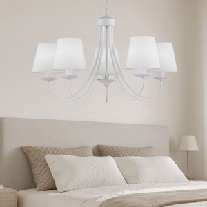 Lampadario per camera da letto 5 paralumi in tessuto bianco