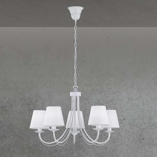 Lampadario per camera da letto 5 paralumi in tessuto bianco