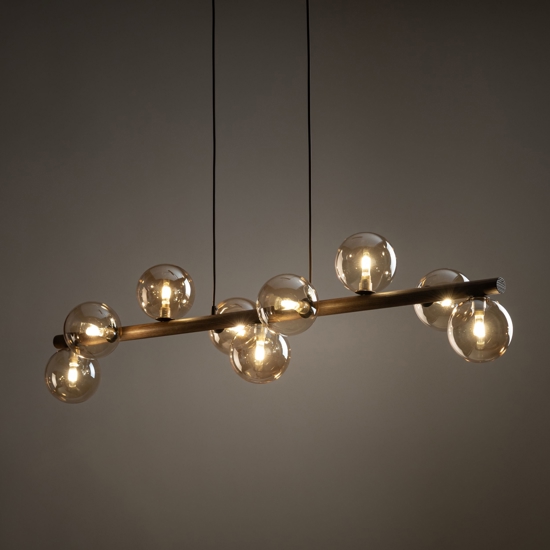 Lampadario a sospensione in legno stile nordico sfere in vetro ambra per soggiorno