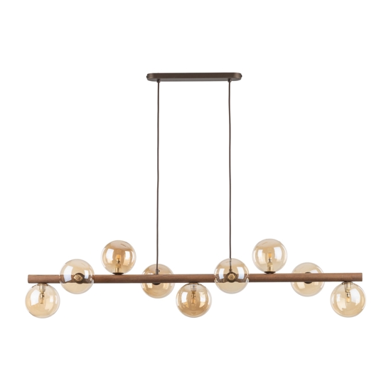 Lampadario a sospensione in legno stile nordico sfere in vetro ambra per soggiorno