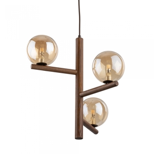 Lampadario stile nordico per cucina in legno noce sfere di vetro ambra