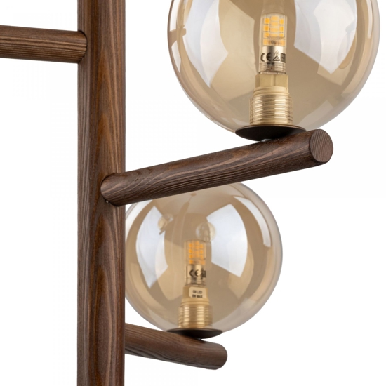 Lampadario stile nordico per cucina in legno noce sfere di vetro ambra