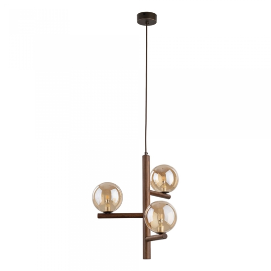 Lampadario stile nordico per cucina in legno noce sfere di vetro ambra