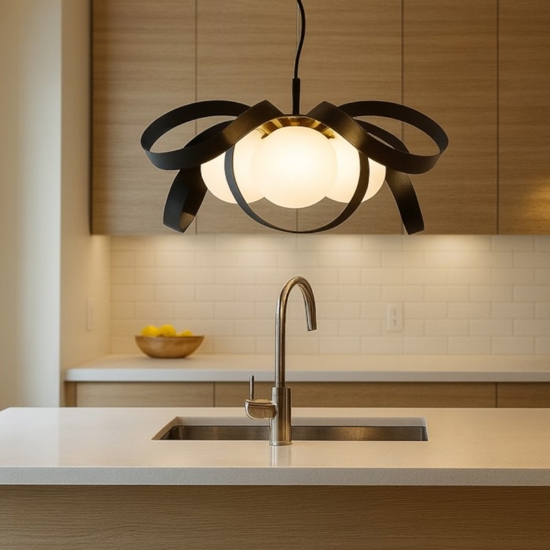 Lampadario design fiocco nero oro per cucina