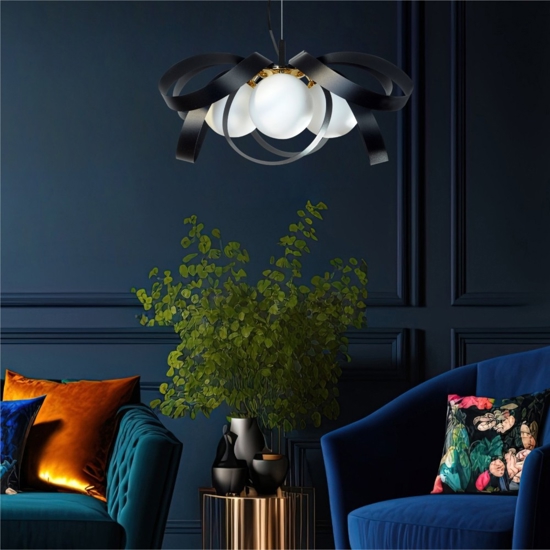 Lampadario design fiocco nero oro per cucina
