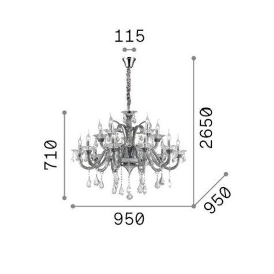 Colossal sp15 ideal lux lampadario di cristallo 15 luci goccia trasparente