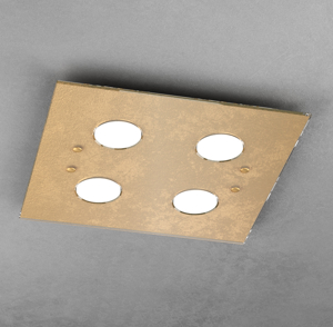 Plafoniera moderna quadrata vetro foglia oro