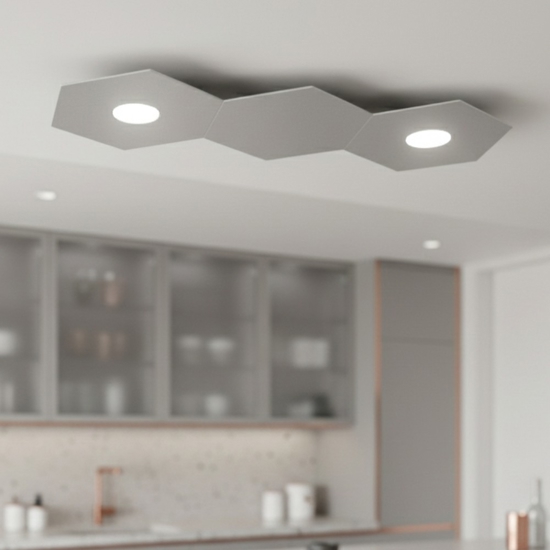 Plafoniera led hexagon toplight 2 luci con piasta in metallo grigio da ingresso