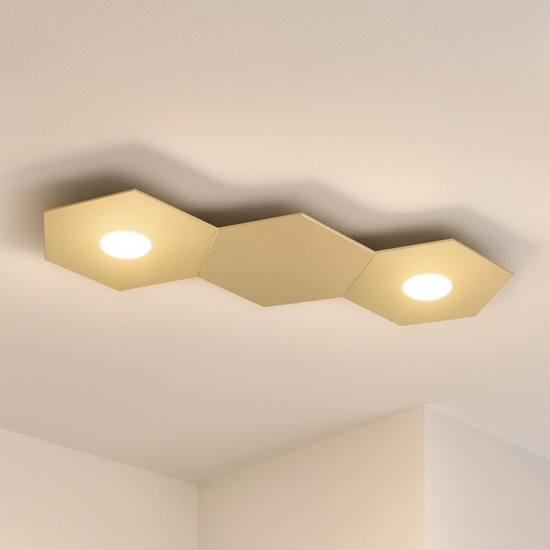 Plafoniera led toplight hexagon 2 luci con placca in metallo sabbia