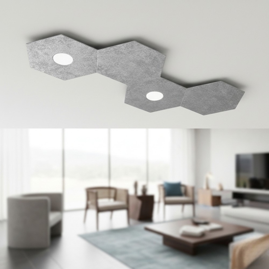 Toplight hexagon plafoniera moderna da cucina componibile 2 luci e 2 placche foglia argento