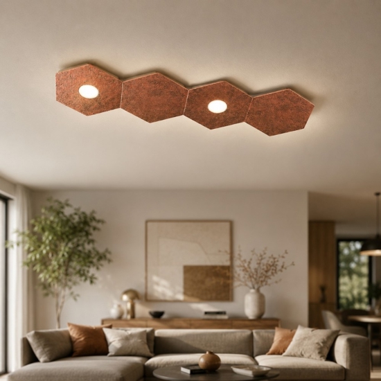 Toplight hexagon plafoniera led componibile foglia rame 2 luci + 2 piastre