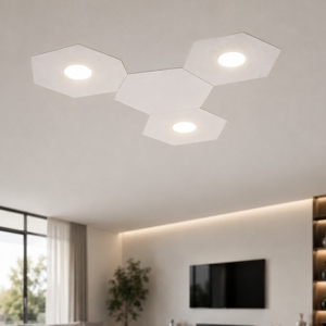 Toplight plafoniera hexagon led 3 luci + 1 piastra moderna metallo bianco