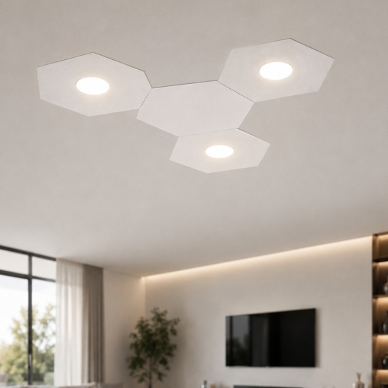 Toplight plafoniera hexagon led 3 luci + 1 piastra moderna metallo bianco