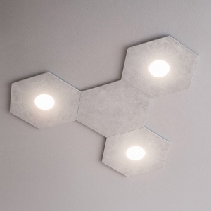 Top light plafoniera moderna led 3 luci + piastra decoro foglia argento