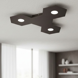 Toplight hexagon plafoniera led 3 luci + 1 piastra metallo marrone