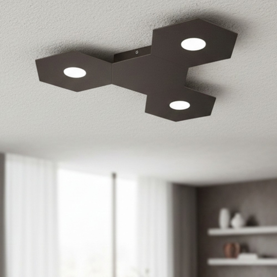 Toplight hexagon plafoniera led 3 luci + 1 piastra metallo marrone