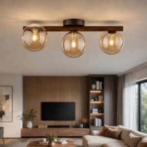 Plafoniera da soffitto in legno stile nordico sfere di vetro ambra per cucina