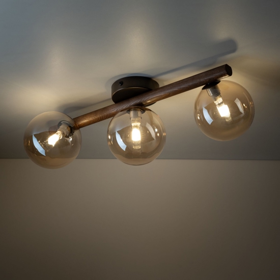 Plafoniera da soffitto in legno stile nordico sfere di vetro ambra per cucina