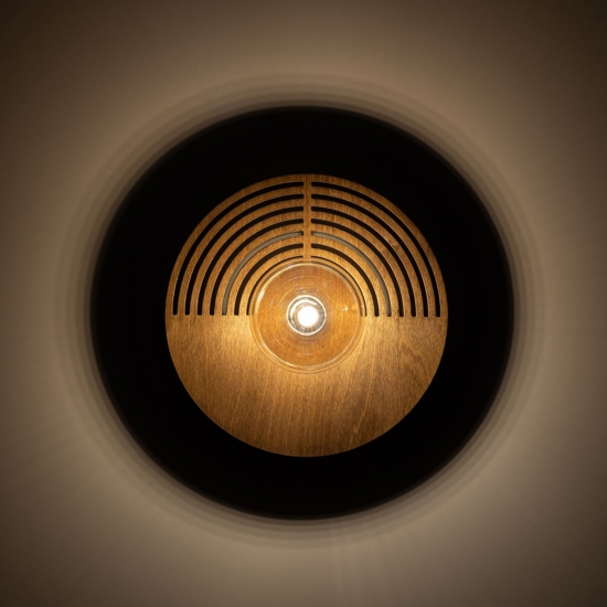 Applique da parete design moderno in legno quercia marrone sfera di vetro 