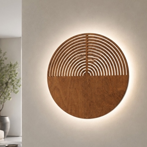 Applique design moderna tondo in legno quercia marrone luce a parete