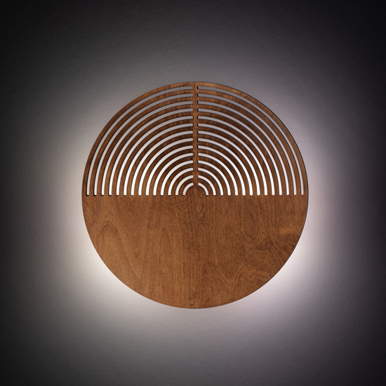 Applique design moderna tondo in legno quercia marrone luce a parete