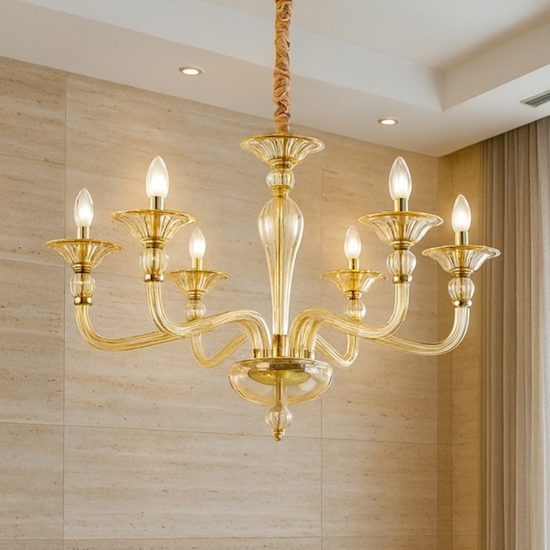 Danieli sp6 lampadario di cristallo 6 bracci ambra ideal lux