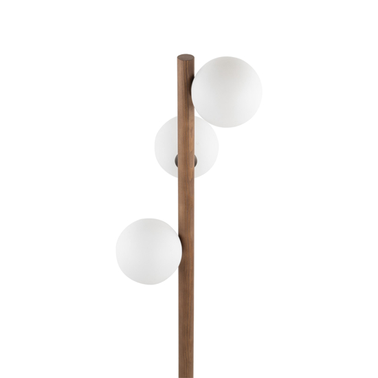 Lampada da terra di legno noce stile scandinavo sfere vetro bianco