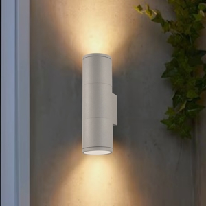 Gun ap2 big applique da esterno cilindro biemissione grigio e27 ideal lux