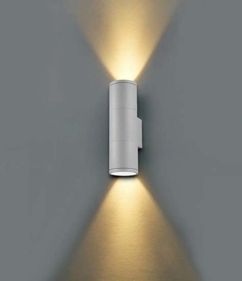 Gun ap2 big applique da esterno cilindro biemissione grigio e27 ideal lux