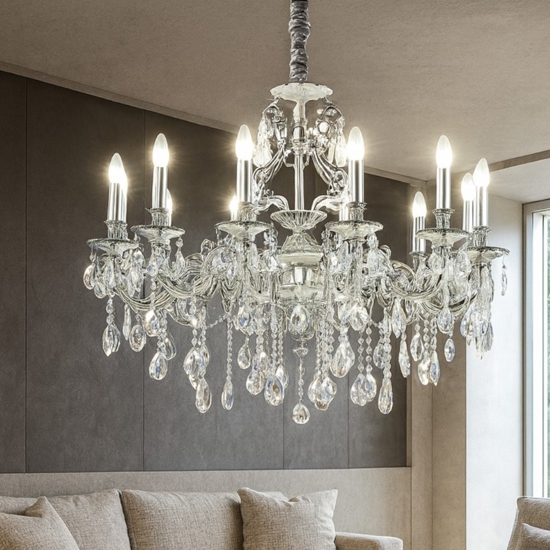 Gioconda sp12 ideal lux lampadario 12 bracci argento pendenti goccia