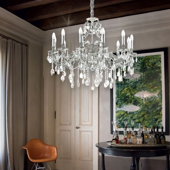 Gioconda sp12 ideal lux lampadario 12 bracci argento pendenti goccia