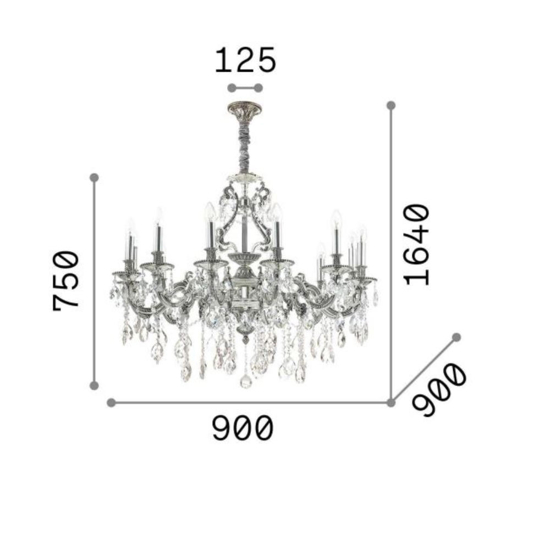 Gioconda sp12 ideal lux lampadario 12 bracci argento pendenti goccia