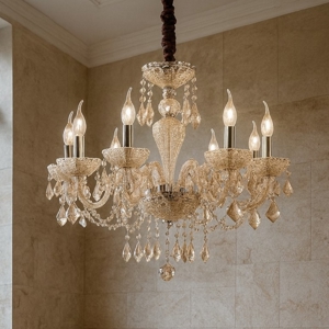 Rose sp8 ideal lux lampadario 8 bracci in vetro ambrato a goccia