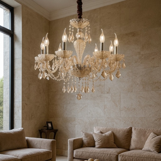 Rose sp8 ideal lux lampadario 8 bracci in vetro ambrato a goccia